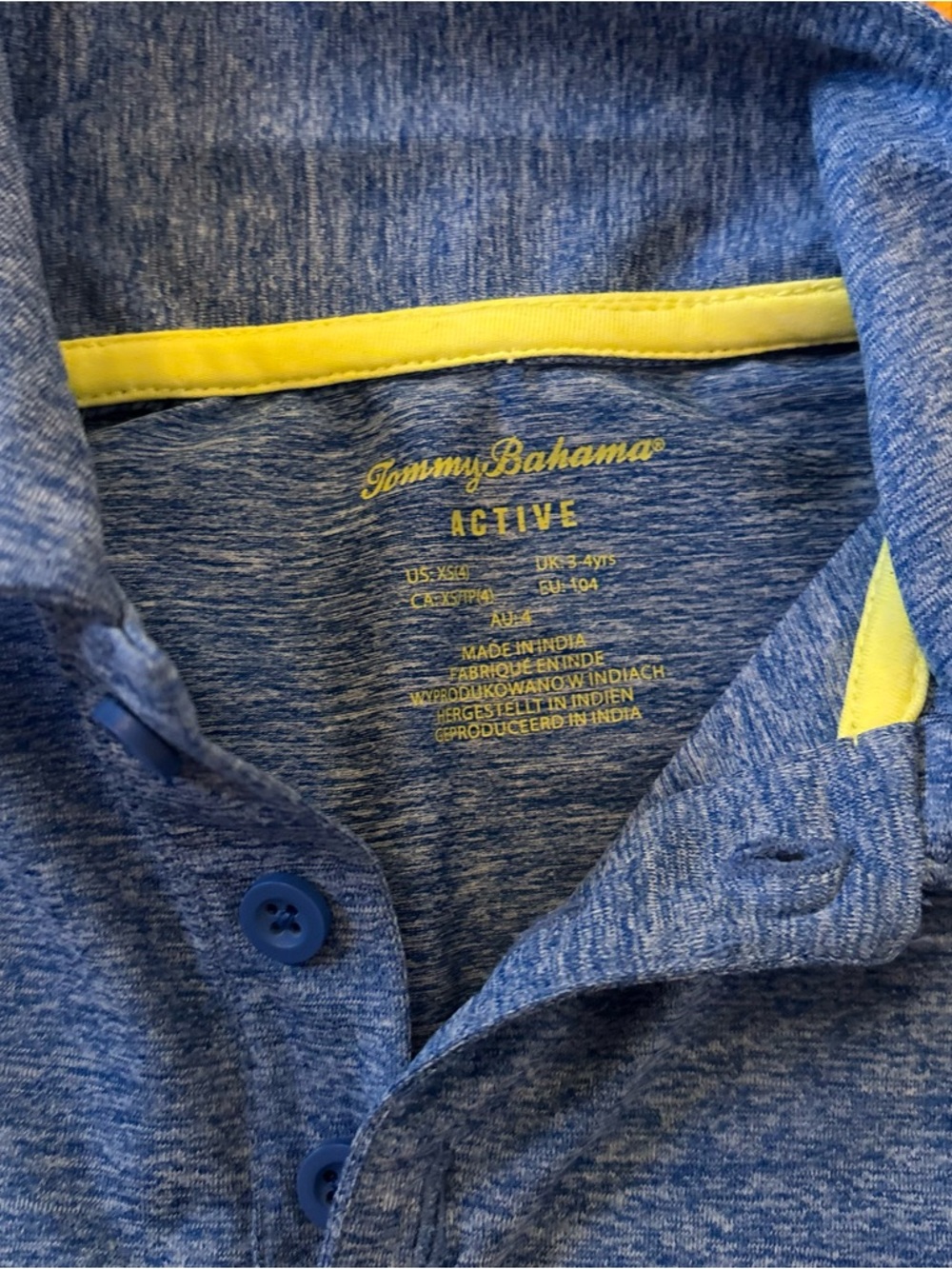 Tommy Bahama Blue Heather Polo with Yellow Collar Trim - Picture 2 of 3